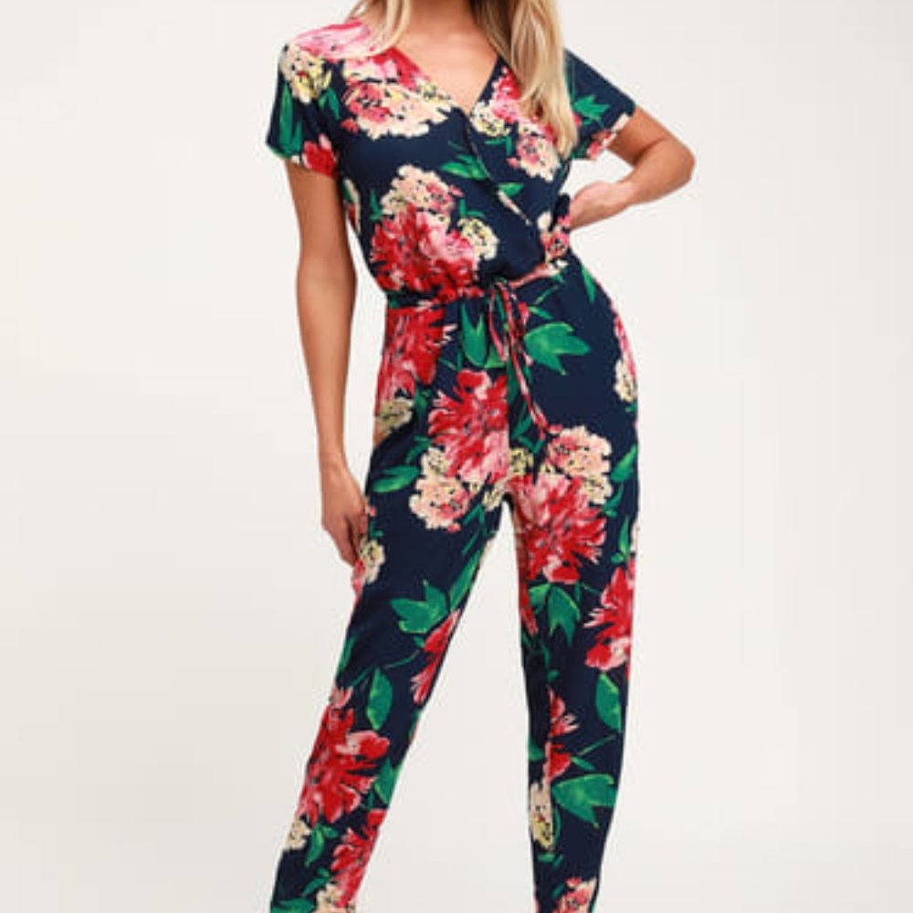 Successful Statice Navy Blue Floral Print Jumpsuit